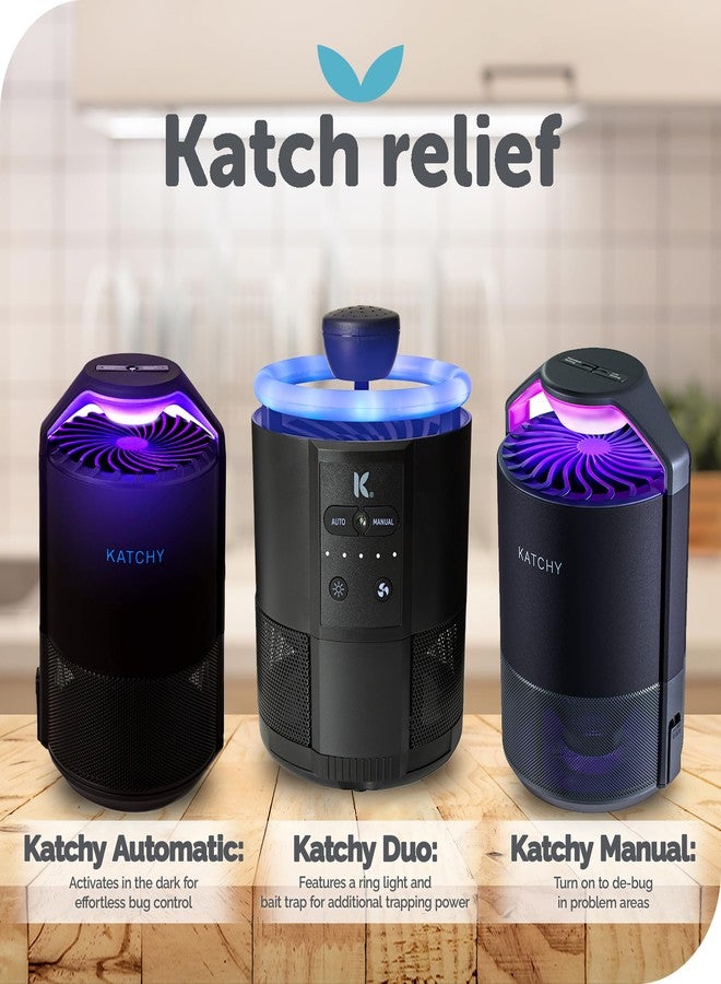 Katchy Midnight Indoor Insect Trap – Auto/Manual Mode – Blue Light & Fan Suction Catcher for Mosquito, Fruit Fly, Gnat, Fungus Gnat & Moth – Ideal for Kitchen & Indoor Plants (Black) - Image 2